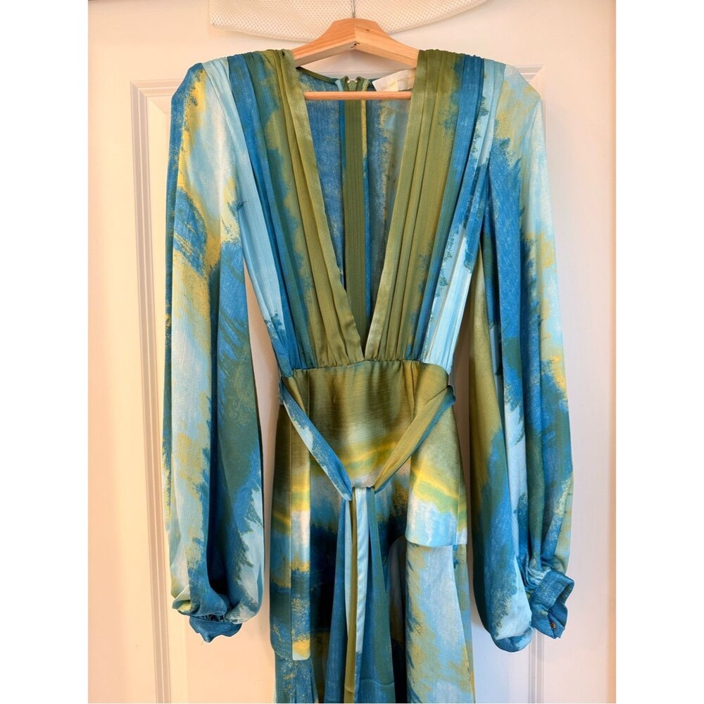 NEW BRONX BANCO Carmen Coastal Gown in Blue & Green ,Plunge Wrap Maxi Dress - Picture 7 of 16